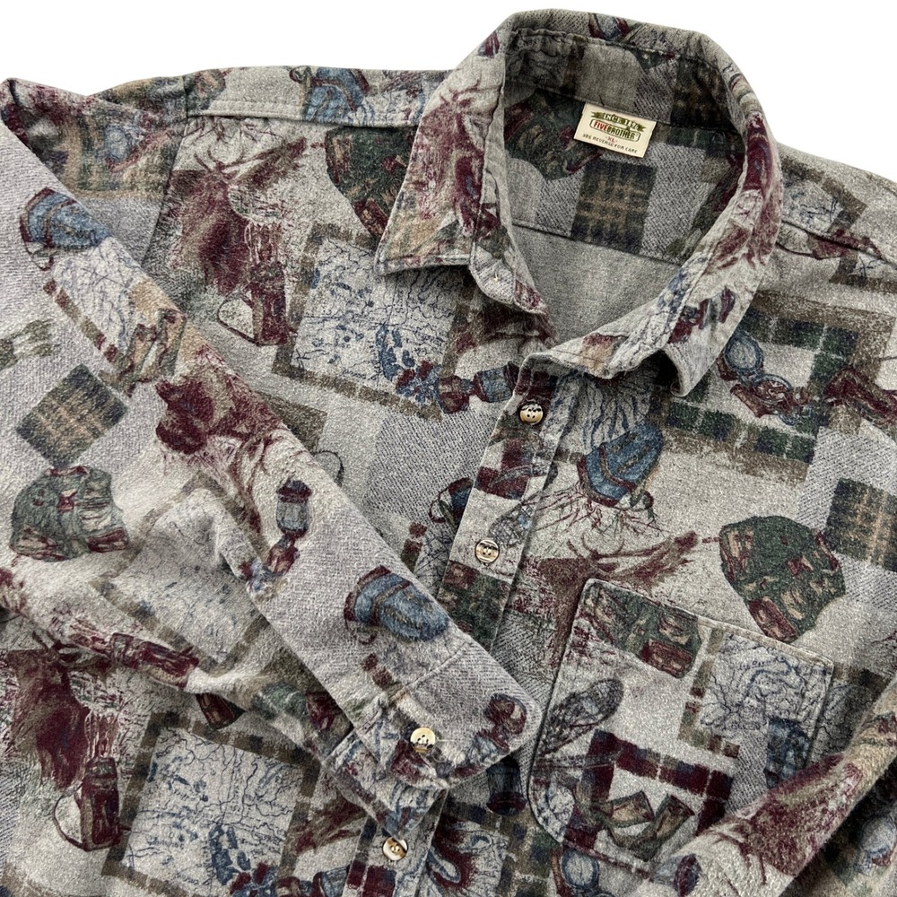 Vintage‎ Five Brother Chamois Flannel Shirt Men XL Gray Sportsman Cabin